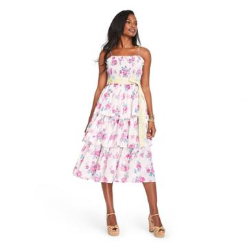 Women's Elise Smocked Tiered Dress - Loveshackfancy For Target Ivory/pink