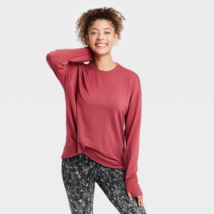 Women's Modal Fleece Twist-front Sweatshirt - All In Motion Cranberry