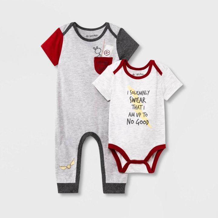 Baby Boys' 2pk Harry Potter Romper Set - Gray Newborn