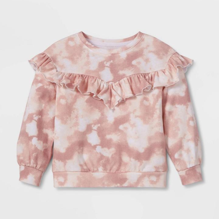Grayson Collective Toddler Girls' Tie-dye Ruffle French Terry Sweatshirt - Pink