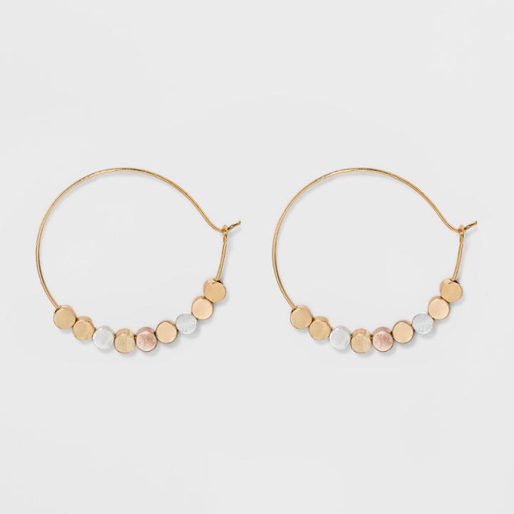 Brass Beads Hoop Earrings - Universal Thread Gold, Size: Small,