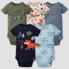 Gerber Baby Boys' 5pk Fox Short Sleeve Onesies - Green/off-white/blue Newborn