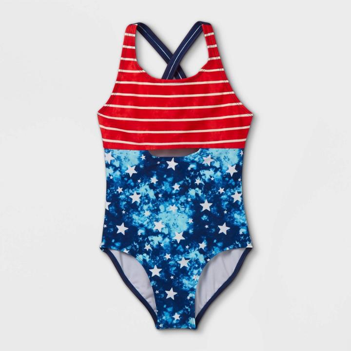 Girls' Tie-dye Americana One Piece Swimsuit - Cat & Jack Blue