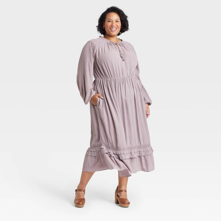 Women's Plus Size Ruffle Long Sleeve Dress - Knox Rose Purple