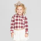 Toddler Girls' Long Sleeve Woven Button Down Shirt - Cat & Jack Cream