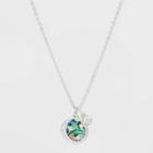 No Brand Moon And Star Abalone Inlay Necklace - Silver, Women's