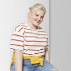 Women's Plus Size Striped Short Sleeve Oversized Boxy T-shirt - Wild Fable White