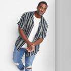 Adult Extended Size Striped Regular Fit Short Sleeve Button-down Shirt - Original Use Navy Blue/stripe