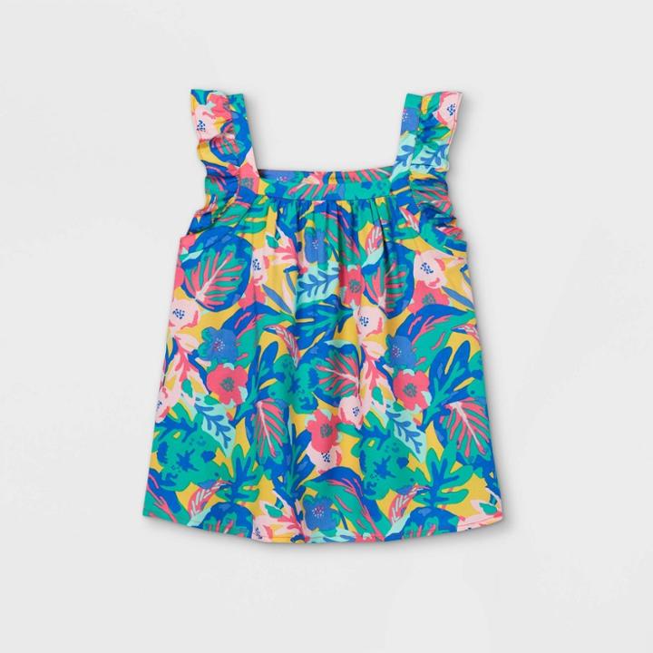 Girls' Printed Flutter Sleeve Woven Top - Cat & Jack Yellow/blue