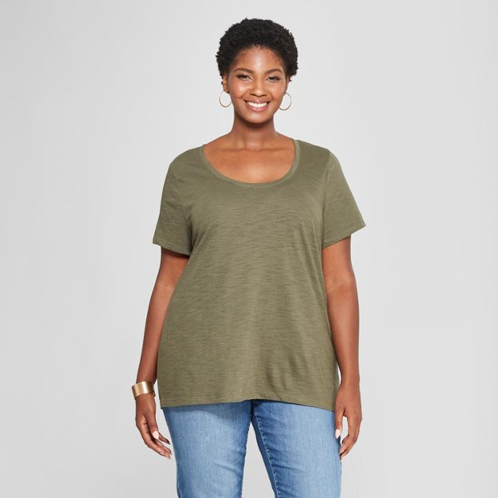 Women's Plus Size Scoop Neck Short Sleeve T-shirt - Ava & Viv Olive (green)