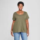 Women's Plus Size Scoop Neck Short Sleeve T-shirt - Ava & Viv Olive (green)