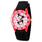 Girls' Disney Mickey Mouse And Minne Mouse Red Plastic Time Teacher Watch - Black