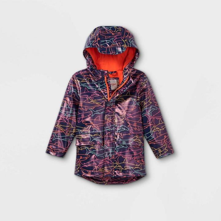 Toddler Boys' Shark Print Rain Jacket - Cat & Jack Navy