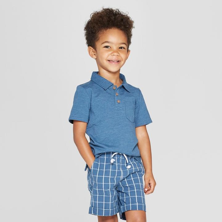 Toddler Boys' Short Sleeve Slub Jersey Polo Shirt - Cat & Jack Blue
