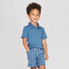 Toddler Boys' Short Sleeve Slub Jersey Polo Shirt - Cat & Jack Blue