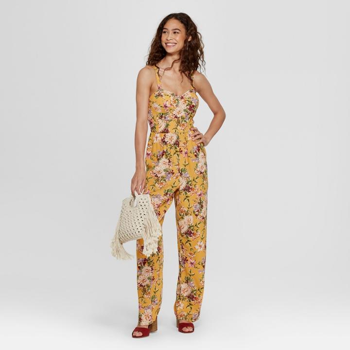 Women's Strappy Cup Floral Jumpsuit - Xhilaration Yellow