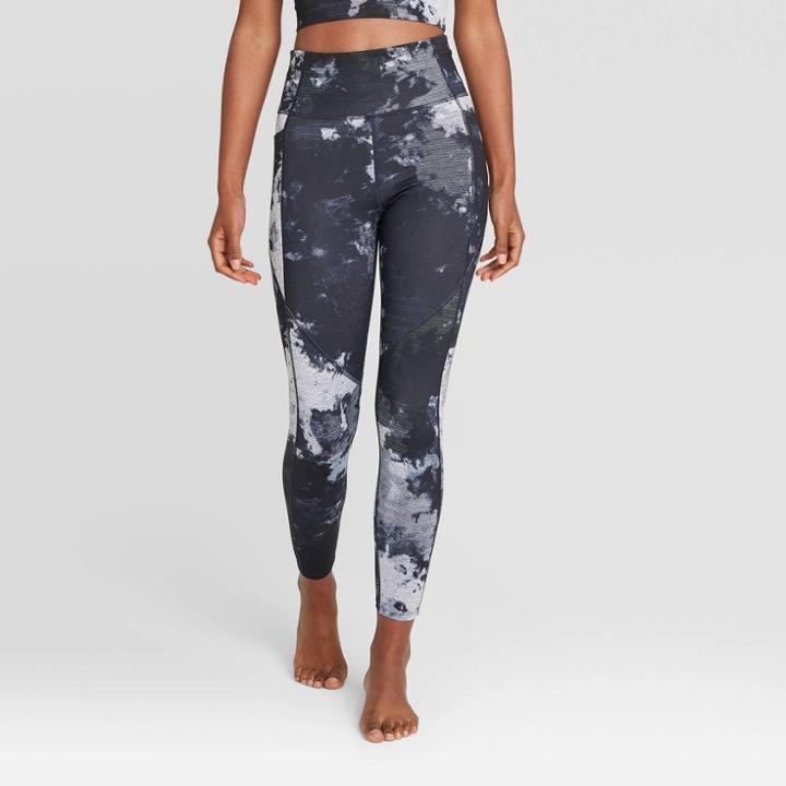 Women's Camo Print High-waisted Brushed Jersey 7/8 Leggings - Joylab Black/white