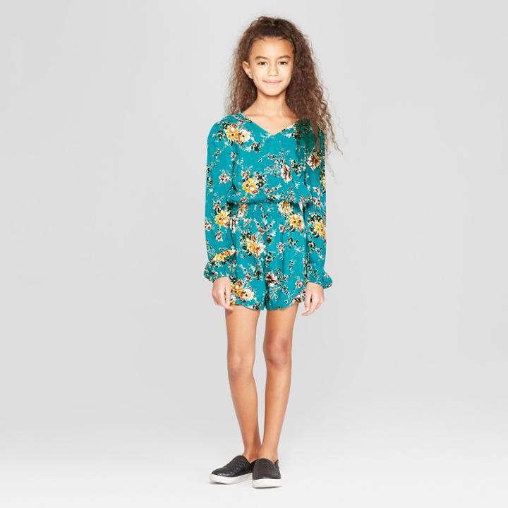 Girls' V-neck Romper - Art Class Blue