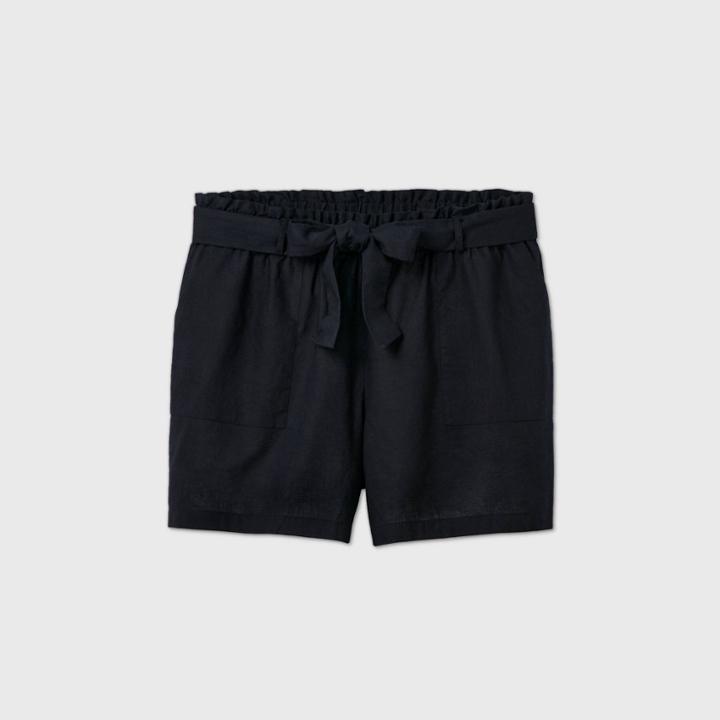 Women's Plus Size Mid-rise Paperbag Waist Shorts - Ava & Viv Black X, Women's