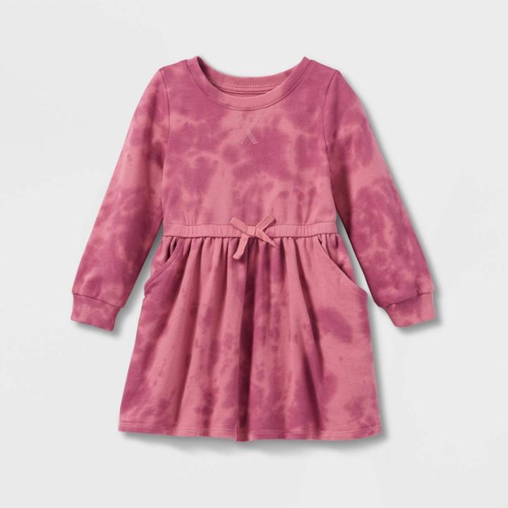 Toddler Girls' Tie-dye Wash French Terry Long Sleeve Dress - Cat & Jack Pink