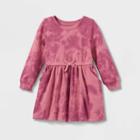 Toddler Girls' Tie-dye Wash French Terry Long Sleeve Dress - Cat & Jack Pink