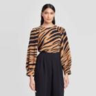 Women's Animal Print Balloon Long Sleeve Boat Neck Blouse - Who What Wear Brown
