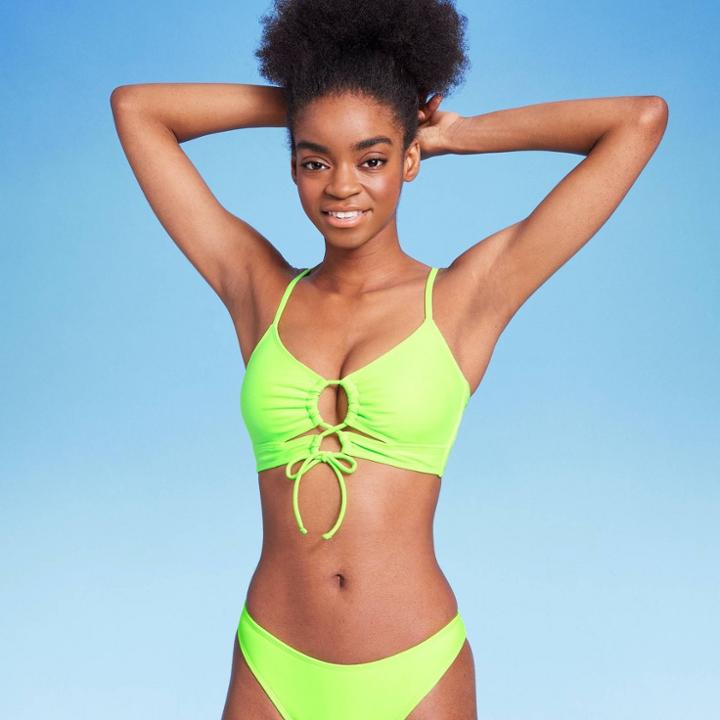 Women's Lace-up Longline Bralette Bikini Top - Wild Fable Neon Green