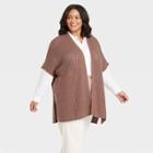 Women's Plus Size Knit Ruana Kimono Jacket - Universal Thread Clay