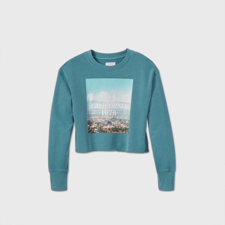 Women's 'california 1976' Cropped Lounge Sweatshirt - Colsie Teal