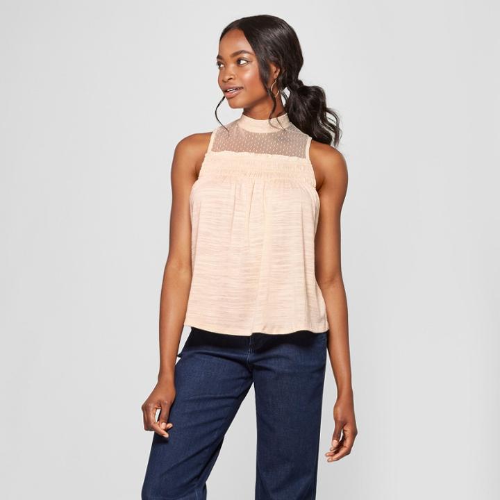 Women's Sleeveless Lace Knit Tank - Xhilaration Blush