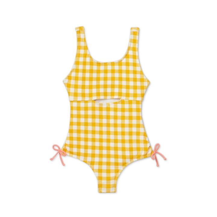 Girls' Gingham One Piece Swimsuit - Art Class Yellow