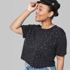 Women's Plus Size Cropped Short Sleeve With Diamante - Wild Fable Black