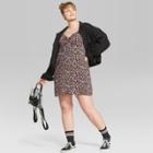 Women's Plus Size Floral Print Tie Front Puff Sleeve Dress - Wild Fable Black