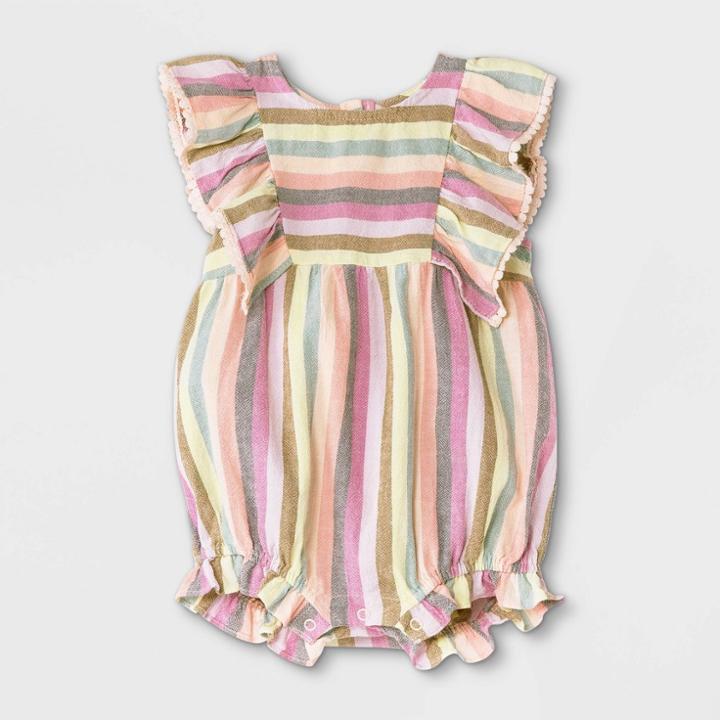 Baby Girls' Striped Woven Ruffle Leg Romper - Cat & Jack Newborn