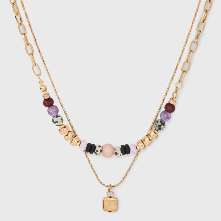 Semi-precious Lepidolite Dalmatian Jasper With Charm Multi-strand Necklace - Universal Thread