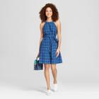 Women's Sleeveless Windowpane Halter Dress - A New Day Blue