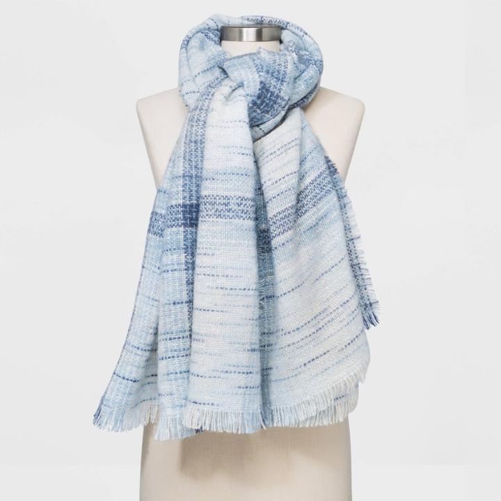 Women's Plaid Blanket Scarf - Universal Thread Blue