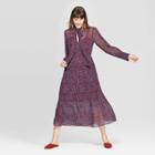 Women's Floral Print Long Sleeve High Neck Pleated Midi Dress - A New Day Light Blue