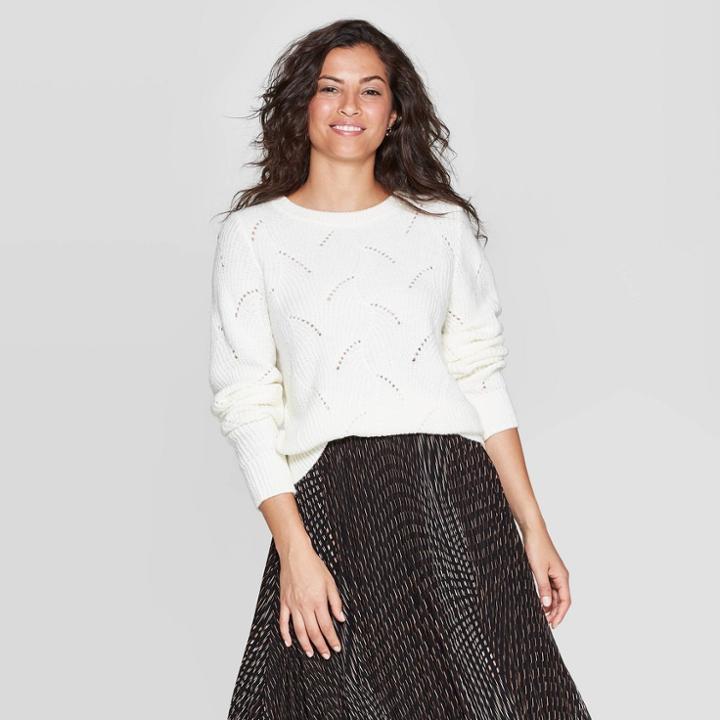 Women's Long Sleeve Crewneck Pullover Sweater - A New Day Cream Xl, Women's, Ivory