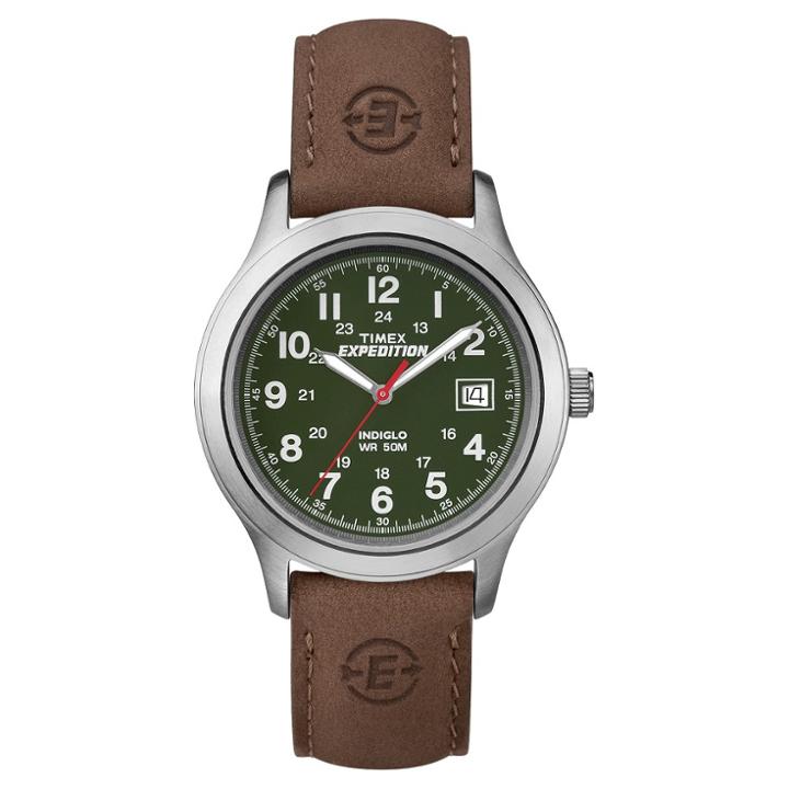 Men's Timex Expedition Field Watch With Leather Strap - Silver/green/brown T40051jt,