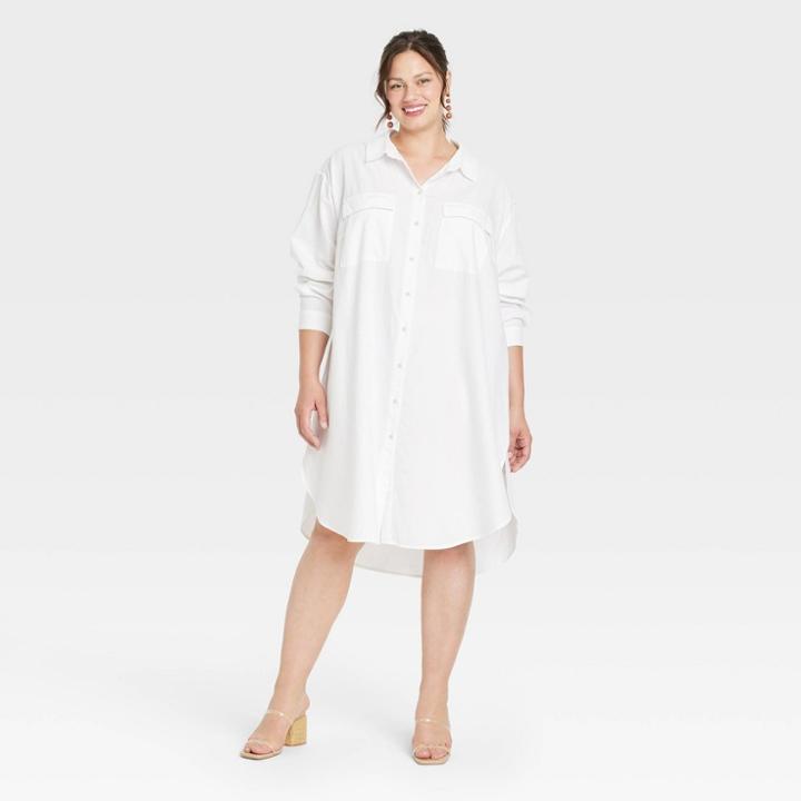 Women's Plus Size Long Sleeve Button-down Shirt - Ava & Viv White X