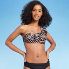 Women's Ruffle One Shoulder Bikini Top - Kona Sol Black Palm Print