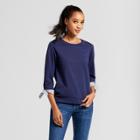Women's French Terry Mixed Media Pullover - Como Black - Blue