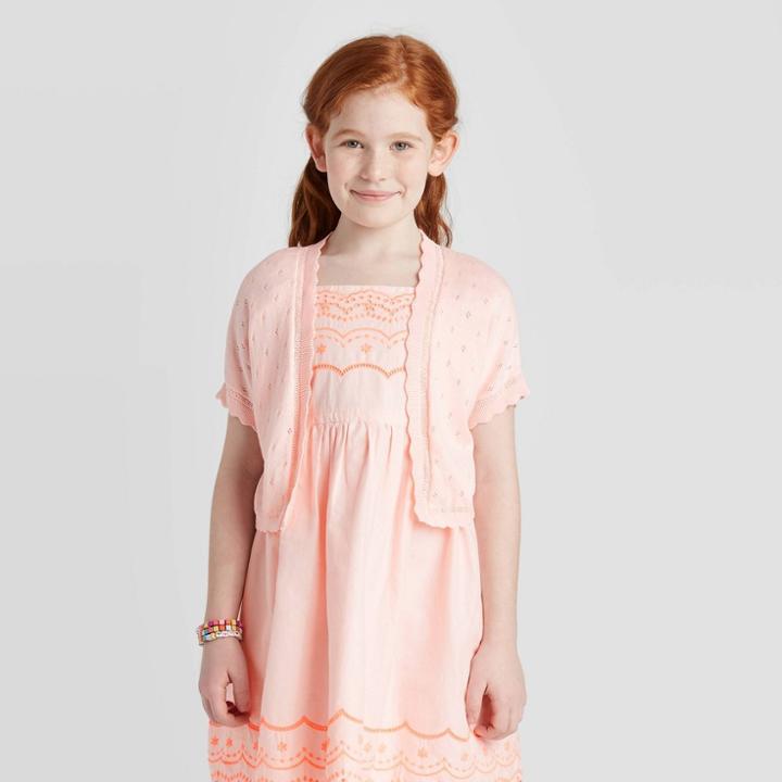 Petitegirls' Short Sleeve Cardigan Sweater - Cat & Jack Powder Pink Xs, Girl's, Pink White