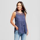 Women's Embroidered Tie Back Tank - Knox Rose Dusty Blue