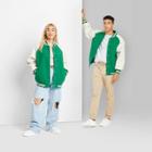 Snap Front Faux Leather Varsity Jacket - Wild Fable Emerald Green Color Block