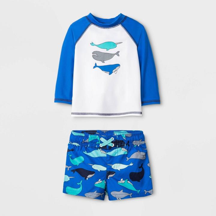 Baby Boys' Whales Long Sleeve Rash Guard - Cat & Jack Blue 3-6m, Infant Boy's