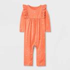 Baby Girls' Floral Ruffle Jersey Long Sleeve Romper - Cat & Jack Terracotta Pink Newborn