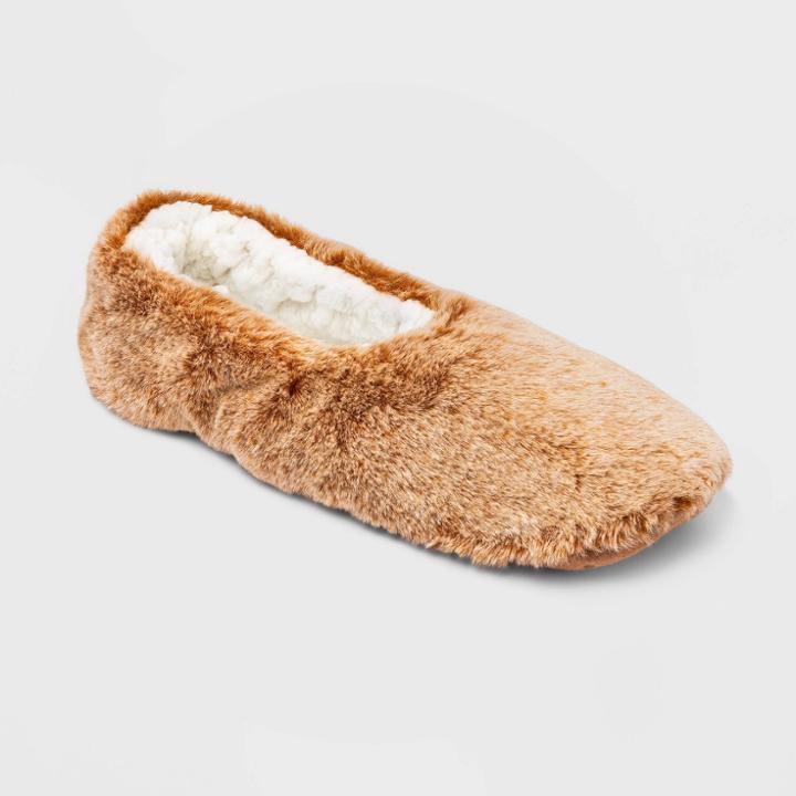 No Brand Women's Faux Fur Cozy Pull-on Slipper Socks - Brick