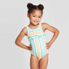Toddler Girls' Striped One Piece Swimsuit - Cat & Jack Coral 12m, Toddler Girl's, White